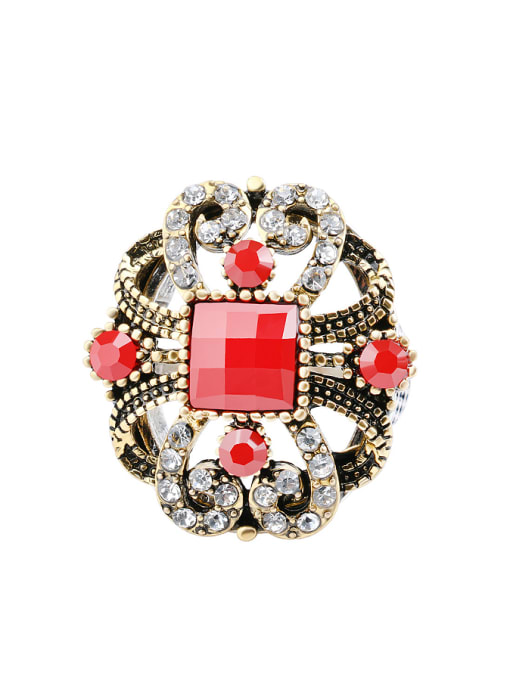 Gujin Retro style Ethnic Hollow Resin Crystals Alloy Ring 0