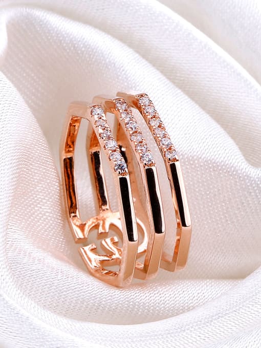 OUXI Personality Woman Rose Gold Zircon Ring 2