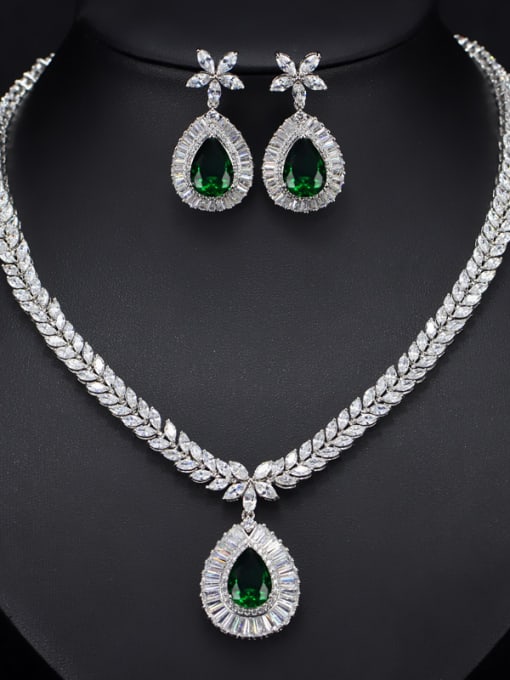 Green Noble Water Drop AAA Zircon Two Pieces Jewelry Set