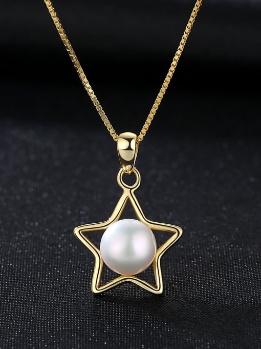CCUI Sterling Silver Pentagram Jewelry 7- 7.5mm Natural Pearl Necklace