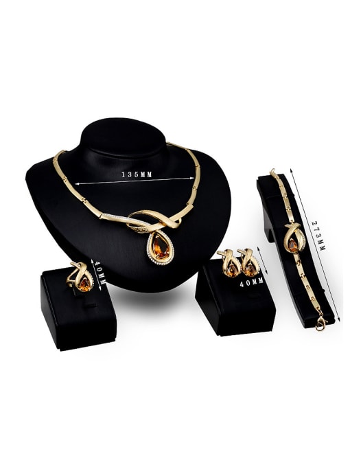 BESTIE Alloy Imitation-gold Plated Fashion Water Drop Crystal and CZ Four Pieces Jewelry Set 2