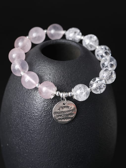 SILVER MI Fashion Natural Crystal Beads 925 Silver Charm Bracelet 1