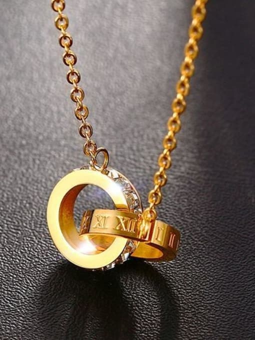 CONG Women Fashionable Gold Plated Double Round Rhinestone Necklace 2