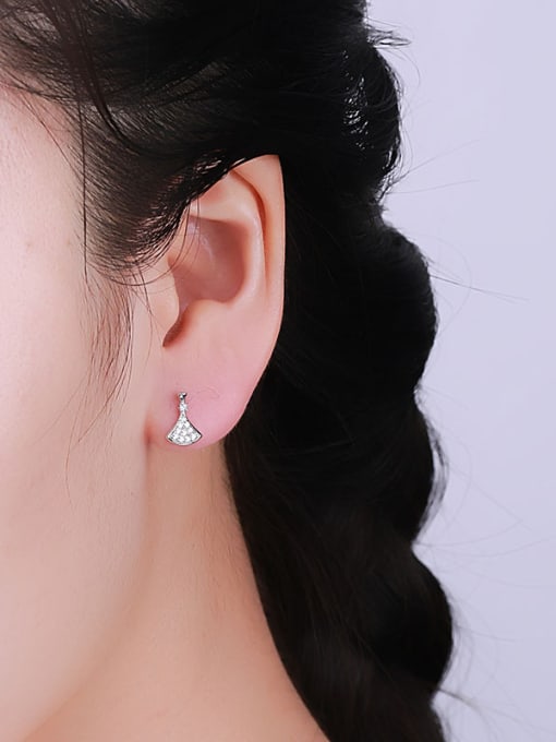 One Silver Elegant Skirt Shaped Zircon stud Earring 1