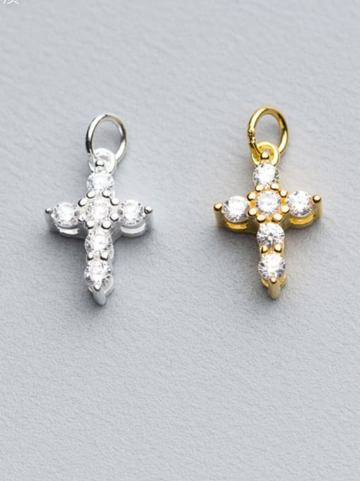 FAN 925 Sterling Silver With 18k Gold Plated Simplistic Cross Charms 0