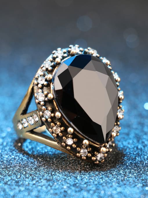 Gujin Retro style Water Drop Resin stone Cubic Crystals Alloy Ring 2