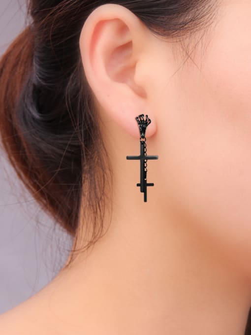 BSL Stainless Steel With Black Gun Plated Personality Cross Stud Earrings 1