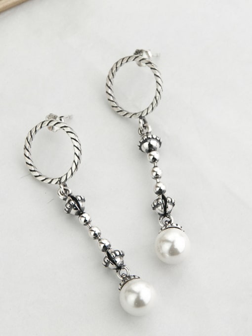 SHUI Vintage Sterling Silver  With Artificial Pearl Vintage Round Beads Pendants   Earrings 2