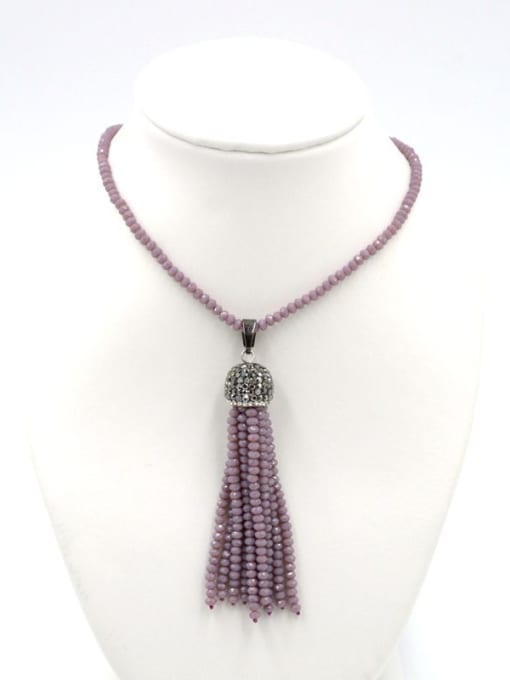 Purple Simple Tassels Natural Crystal Beads Sweater Chain