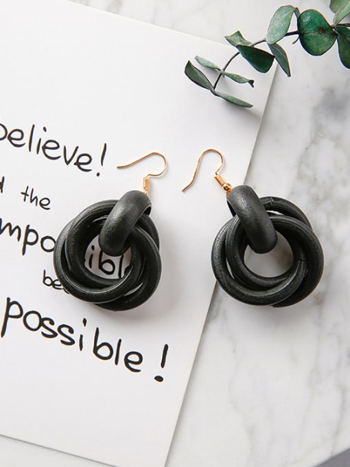 W8505B Black Alloy With Gold Plated Wooden exaggeration Trendy Earrings