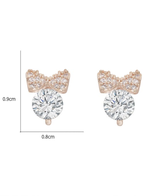 rose Copper With Cubic Zirconia  Plated Simplistic Bowknot Stud Earrings