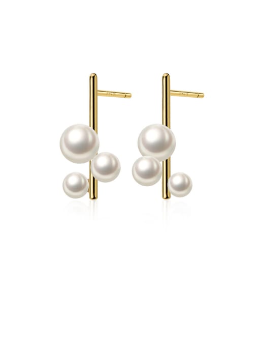 Rosh 925 Sterling Silver With Artificial Pearl Personality Irregular Stud Earrings 0