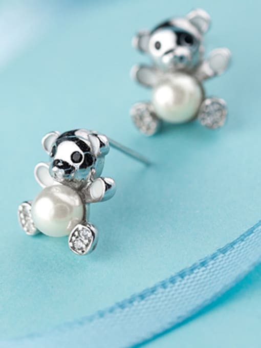 Rosh Lovely Bear Shaped Artificial Pearl Silver Stud Earrings 2