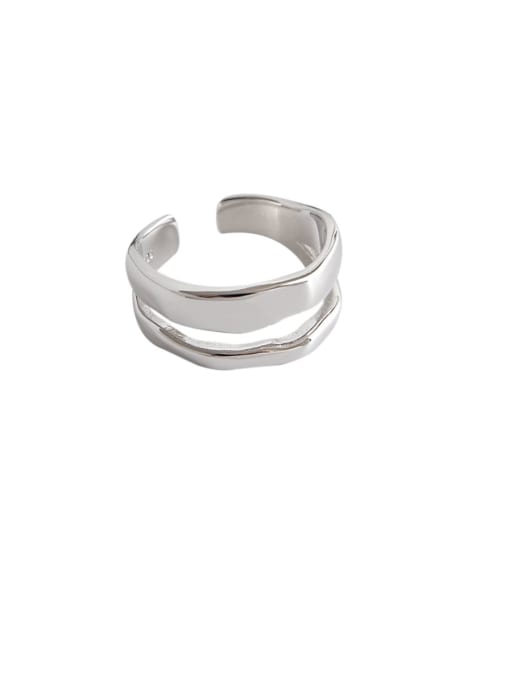 DAKA 925 Sterling Silver With Smooth Simplistic Irregular Free Size Rings 0