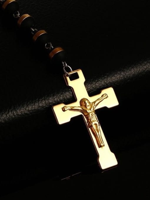 CONG Religion Style Gold Plated Silicone Cross Shaped Sweater Chain 2