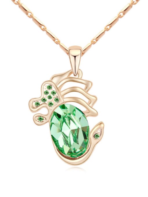 green Personalized Oval austrian Crystal Pendant Champagne Gold Plated Necklace