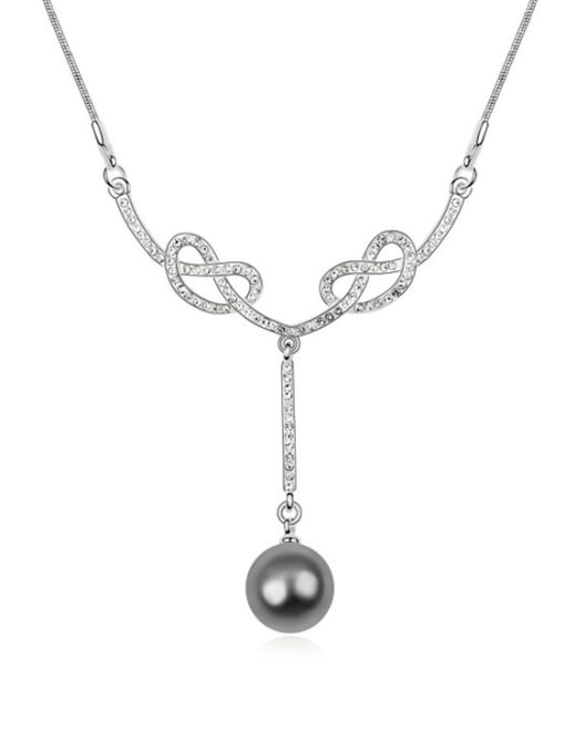 QIANZI Fashion Imitation Pearl Shiny Crystals Alloy Neckace 3