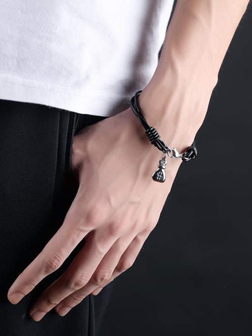 Open Sky Personalized Black Artificial Leather Multi-band Little Money Pocket Bracelet 2
