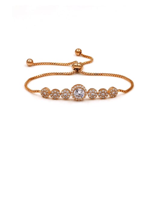 Rose Gold Copper With  Cubic Zirconia  Simplistic Round Adjustable Bracelets