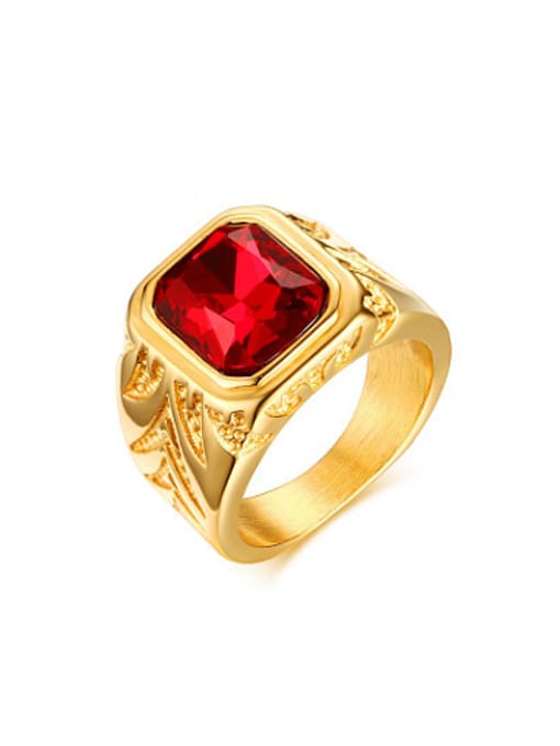 CONG Fashionable Gold Plated Red Rhinestone Titanium Ring 0