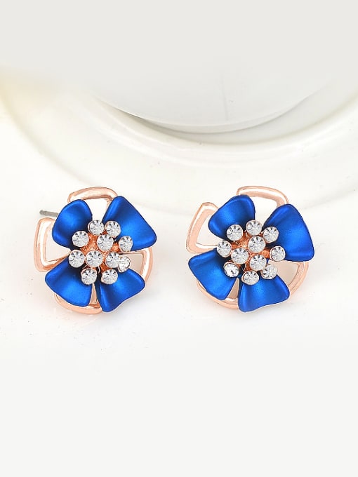 Wei Jia Fashion Elegant Cubic Rhinestones Blue Flower Alloy Stud Earrings 0