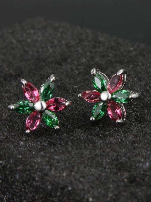 SANTIAGO Little Double Color Flower Marquise Zirconias 925 Sterling Silver Stud Earrings 2