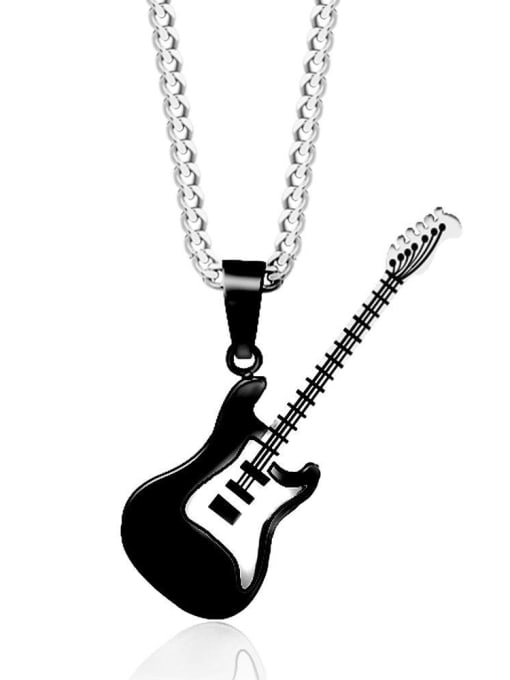 RANSSI Guitar Pendant Necklace Mens Black Stainless Steel Pendant