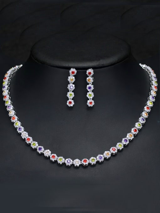 L.WIN Luxury Shine  High Quality Zircon Round Necklace Earrings 2 Piece jewelry set 2