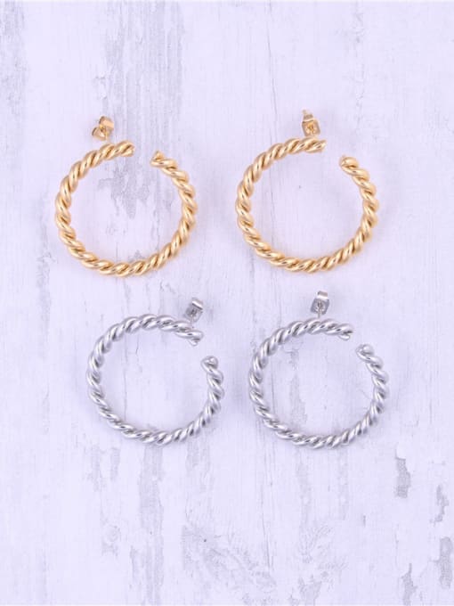 GROSE Titanium With Gold Plated Simplistic Twist Round Hoop Earrings 2
