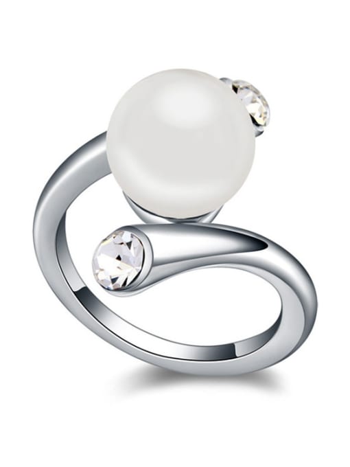 White Fashion Imitation Pearl White austrian Crystals Alloy Ring