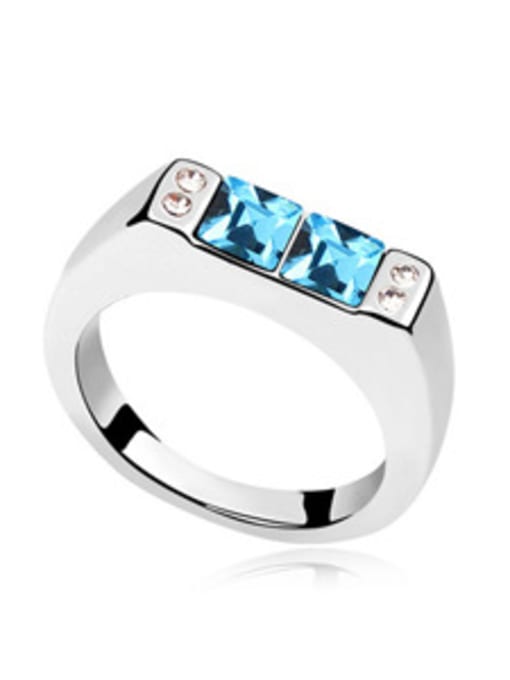 blue Simple Little Square austrian Crystals Alloy Ring