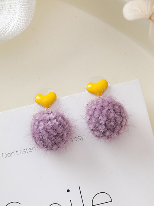 B purple Alloy With Rose Gold Plated Cute Round Wool  Ball Drop Earrings