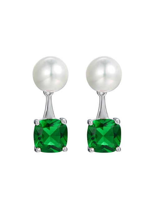 Green Copper Alloy White Gold Plated Pearl Zircon Creative Multiuse stud Earring