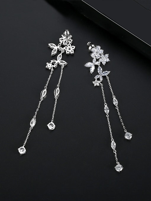 BLING SU Copper With Platinum Plated Fashion Flower Tassels  Earrings 2