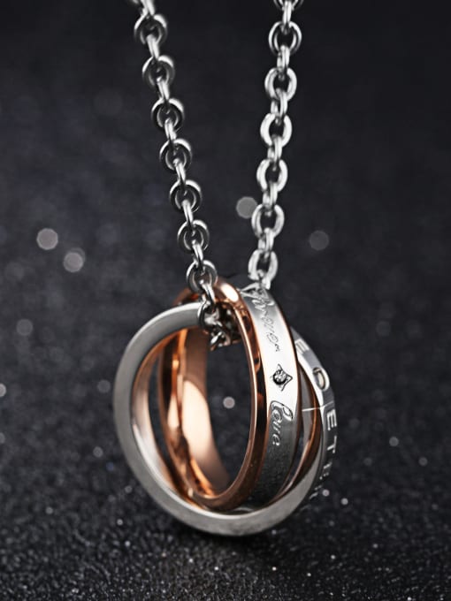 Open Sky Fashion Double Rings Pendant Titanium Necklace 3