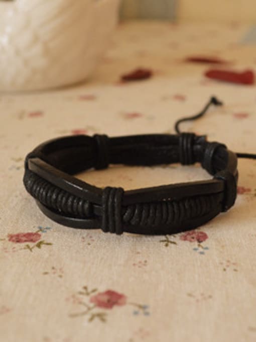 Black Simply Style Cownhide Leather Bracelet