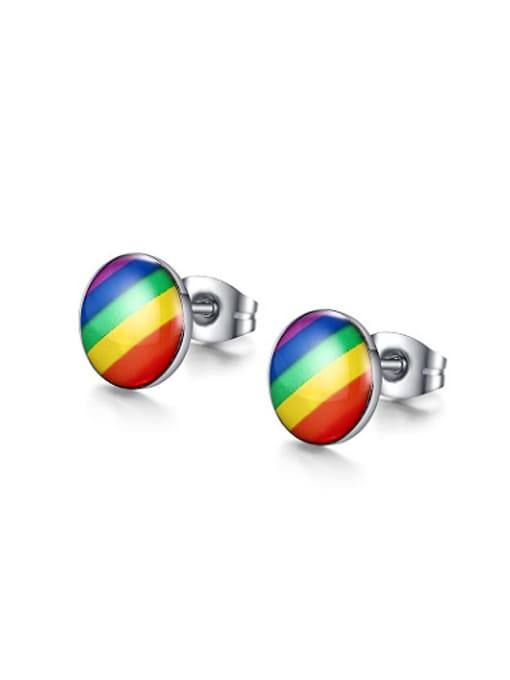 CONG Fashion Colorful Design Round Shaped Titanium Stud Earrings 0