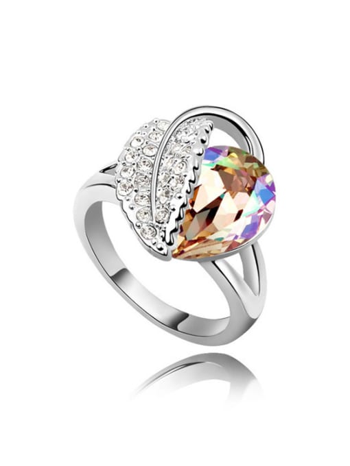 multi-color Fashion Water Drop austrian Crystal Leaf Alloy Ring