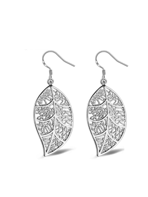 Finer Exaggerate Leaves Shaped White Gold Plated Drop Earrings