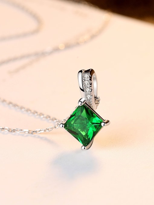 Platinum Sterling silver emerald square zircon necklace