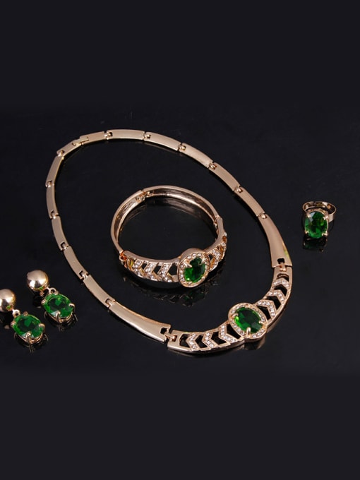 BESTIE Alloy Imitation-gold Plated Vintage style Oval-shaped Artificial Stone Four Pieces Jewelry Set 1
