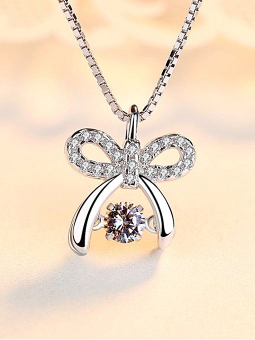 Peng Yuan Fashion Little Bow Rotatable Zircon 925 Silver Single Pendant 2