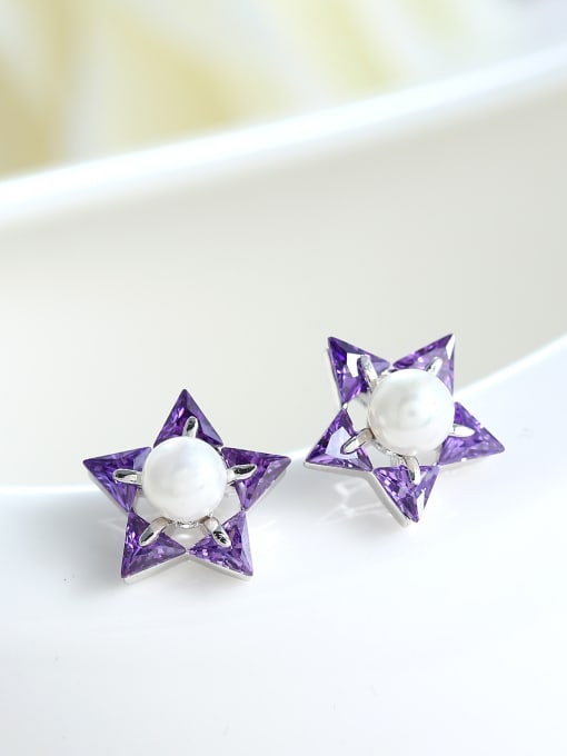 Wei Jia Simple Triangle Zirconias Artificial Pearl Star Stud Earrings 1