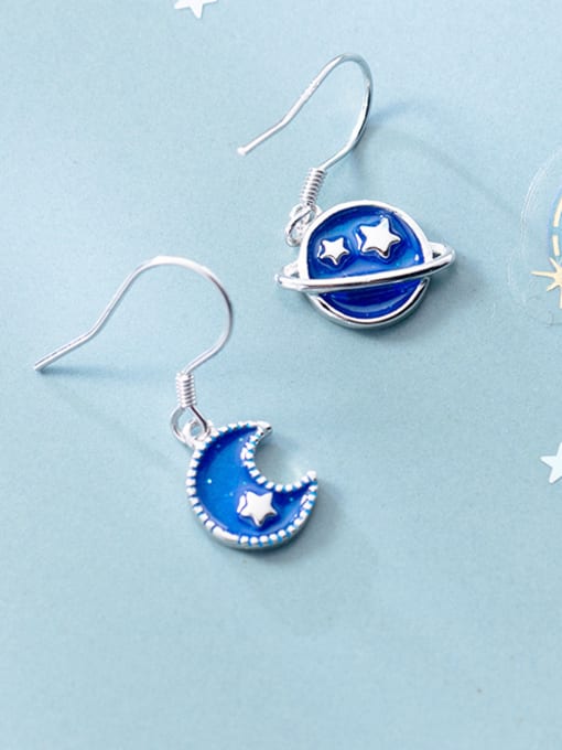 Rosh Sterling silver blue moon planet asymmetrical earrings