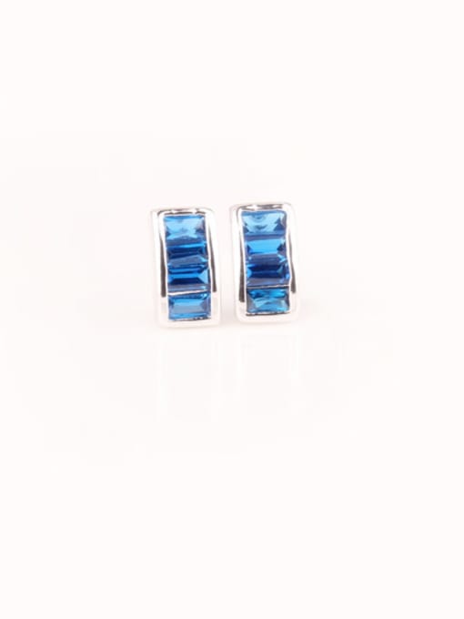Qing Xing Long Square Crystal Blue Gold Plated  Anti-allergy stud Earring
