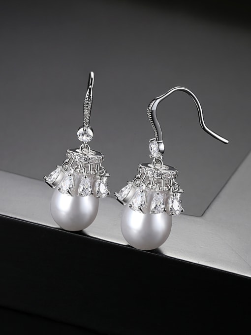 BLING SU Copper With  artificial pearl Trendy Ball Drop Earrings 2
