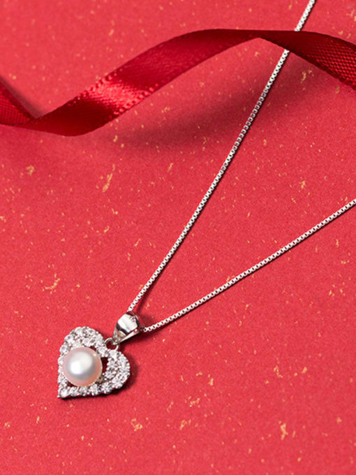 Rosh Fashion Heart Shaped Artificial Pearl S925 Silver Pendant 2