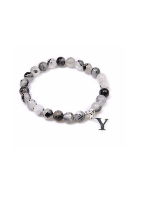 B6061-E Black Hair Crystal Letter Alloy Accessories Semi-precious Stones Bracelet