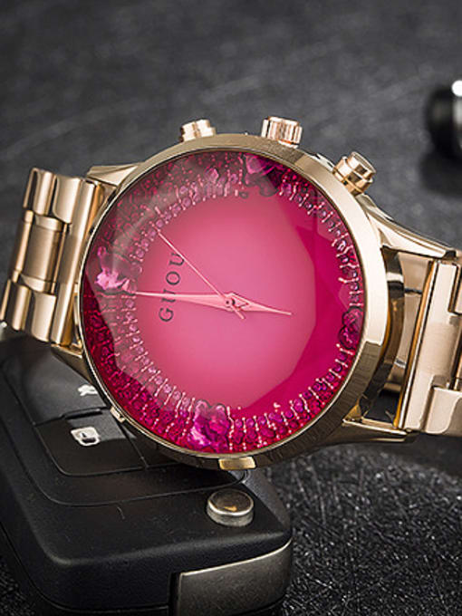 hot pink & rose gold GUOU Brand Fashion Butterflies Rhinestone Watch