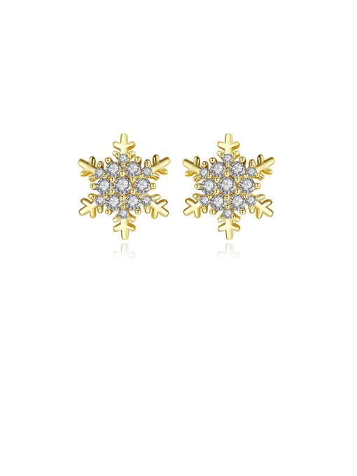BLING SU Copper With Gold Plated Simplistic Flower Stud Earrings 0